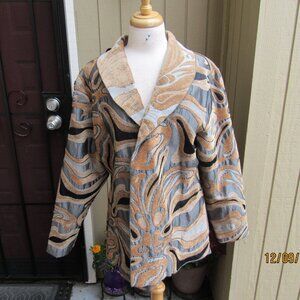 #538  NEW WOMAN'S CARAMEL & SILVER SWIRLING JACKET BY MORAY  (SIZE XL)